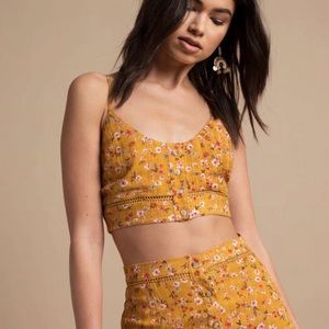 JACKIE MARIGOLD FLORAL PRINT BUTTON UP CROP TOP
